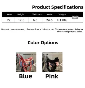 Detailed size specifications for checkered and denim small crossbody shoulder bags