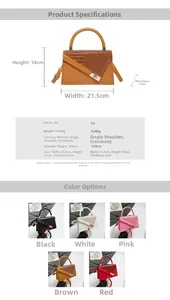 Tableau des tailles et spécifications détaillées pour le sac bandoulière en cuir PU à motif