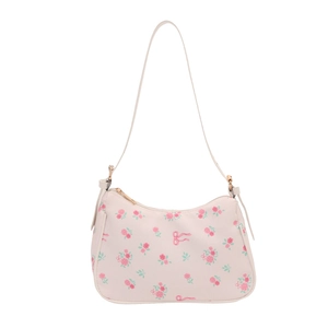 Sweet floral canvas underarm bag with pink rose prints and adjustable strap for women