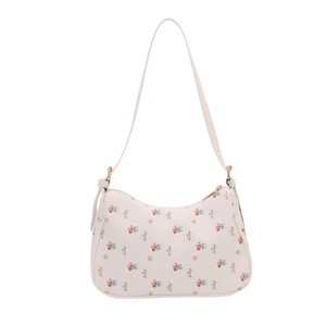 Floral print shoulder bag in cream white with adjustable strap for summer fashion