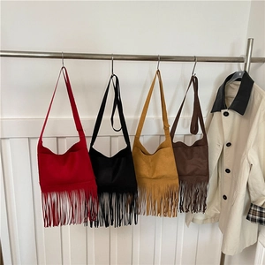 Damen Wildleder Fransen Umhängetasche Retro Boho Quasten Tote Handtasche Groß Kapazität Lässig Mode Vintage