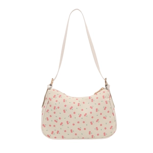 Sac à épaule floral blanc cassé avec motif cerise et fermeture éclair dorée pour femme