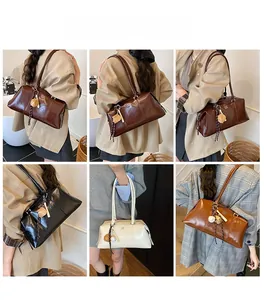 Detailed comparison of vintage glossy PU leather shoulder bags in four versatile colors