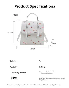 Tableau des tailles et spécifications du petit sac à dos blanc imprimé en cuir PU