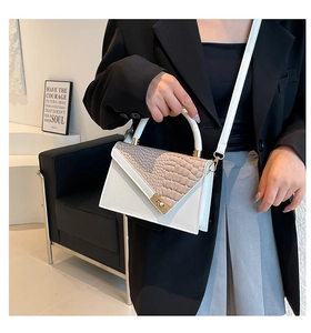 Détail de la texture cuir crocodile de qualité et du fermoir en métal doré sur le petit sac carré