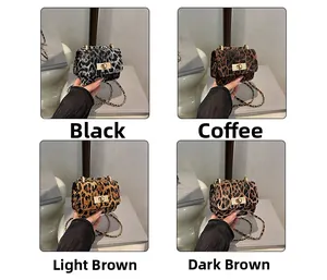 Quilted mini leopard print chain crossbody bags in four different color variants