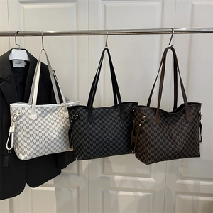 Vintage Large Capacity Tote Bag PU Leather M Monogram Print Shoulder Handbag For Women Fashion Casual Commuter Satchel