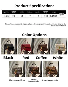 Size chart and dimensions for the vintage crossbody bag with multiple color options