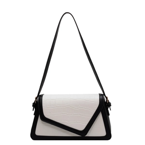 Minimalist black and white stone pattern crossbody bag with asymmetric geometric flap