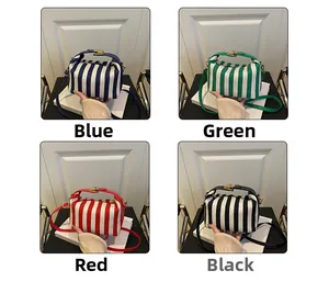 Detailed comparison of four color variants for the striped crossbody bag and handbag