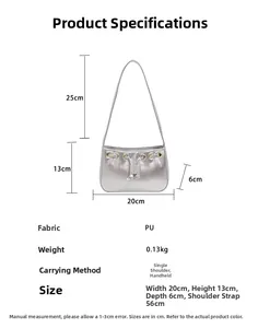 Close-up of silver PU leather bag with metal drawstring and adjustable strap details