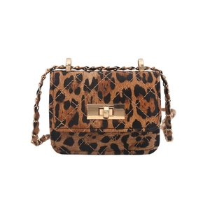 Chic leopard print crossbody bag with quilted texture and gold chain strap