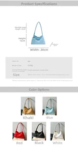 Detailed size chart and multi-color selection for the woven texture PU leather handbag