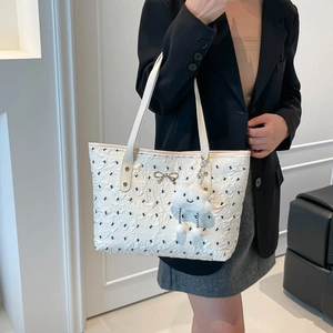Large Capacity Tote Bag PU Leather Quilted Bowknot Korean Style Fashion Shoulder Bag For Women Sweet Daily Handbag