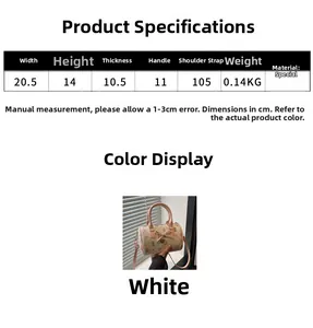 Guide des tailles pour sac Boston blanc avec dimensions 20,5x14x10,5 cm et détails