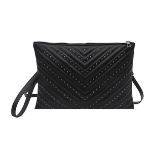 Fashion black quilted envelope bag with stud details and detachable wrist strap