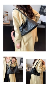 Detailsicht der schwarzen gewebten PU-Leder Hobo-Tasche mit geflochtenem Schultergurt