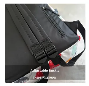 Detail of adjustable black straps and rear zipper pocket on durable canvas backpack