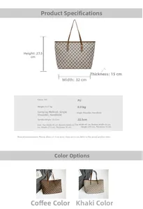 Detailed size specifications for a retro printed large-capacity PU tote bag with logo pattern