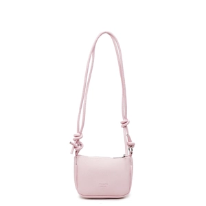 Pink lychee texture mini crossbody bag with knot strap and metallic zipper detail