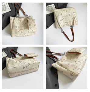 Vues multiples du sac fourre-tout crème avec lanières en cuir marron et chaînes métal