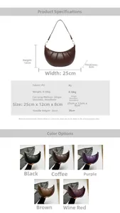 Detailed dimension chart and size specifications for this stylish PU dumpling bag