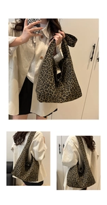 Detailed view of leopard print canvas tote bag showing large capacity and soft texture