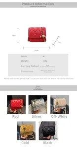 Detailed view of quilted mini square chain bag with metal ball strap in five colors