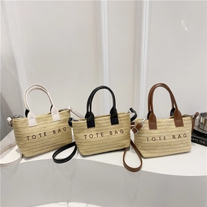 Straw Woven Tote Bag Embroidered Letter Small Beach Handbag Crossbody For Women With PU Leather Strap Magnetic Closure