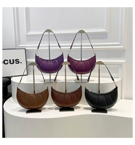 Selection of crescent croissant bags with vertical pleats in five fashion colors