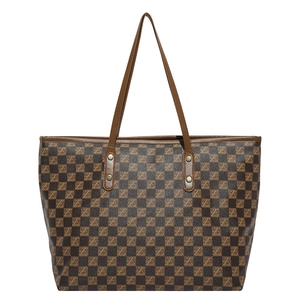 Classic large brown checkered tote bag with Z pattern and long shoulder straps