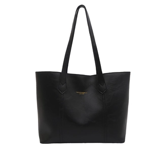 Große schwarze minimalistische Shopper-Tasche mit goldenem Schriftzug aus Kunstleder