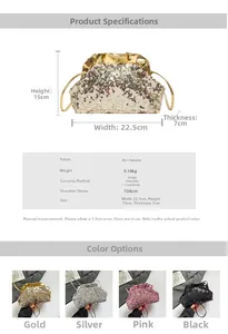 Detailed size chart and specifications for the sequined crossbody cloud bag