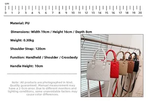 Detailed size parameters and V-pattern woven texture of the small PU crossbody tote bag