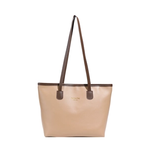 Chic beige and coffee large tote bag for women with Fashion Bag New York gold lettering