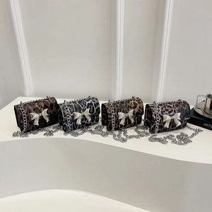 Mini Leopard Print Crossbody Bag For Women With Metal Bow Buckle And Chain Strap Trendy Chic Small Shoulder Bag