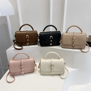 Minimalist square tote bag with gold horsebit buckle and adjustable strap in five colors