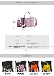 Detailed size specifications and color options for the mini nylon tote bag with panda charm