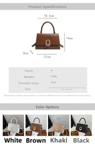 Detailed view of crocodile pattern faux leather bag with golden ring buckle and dimensions