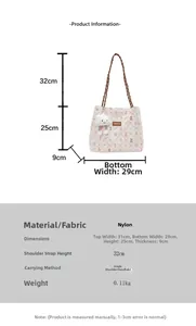 Tabella taglie borsa tote in nylon con stampa di gatti e ciondolo a nuvola dolce