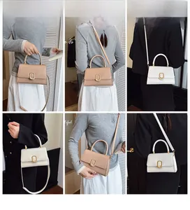 Crocodile pattern leather flap bag shown in various carrying styles including crossbody