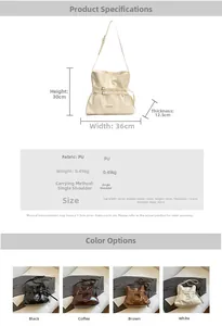 Detailed size specifications and material chart for large PU leather crossbody tote bag