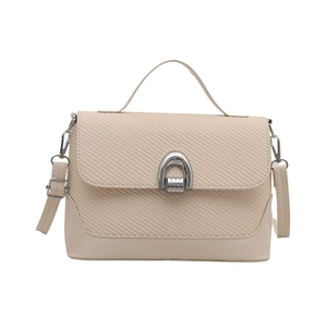 Borsa a tracolla beige retrò con patta intrecciata e fibbia a ferro di cavallo argento
