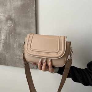 Borsa A Tracolla Moda Donna Pelle PU Scamosciata Dettaglio Cuciture Patta Tracolla Larga In Tessuto Pendolare Quotidiana