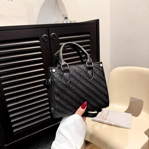 Woven Tote Bag Vintage PU Leather Handbag With Adjustable Strap Square Top Handle Shoulder Bag Fashion Elegant For Women