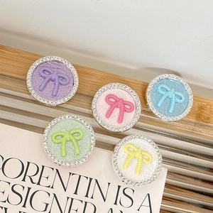 Round Rhinestone Bowknot Phone Holder Foldable Plastic Griptok Socket Expanding Bracket Macaron Colors Cute Accessory