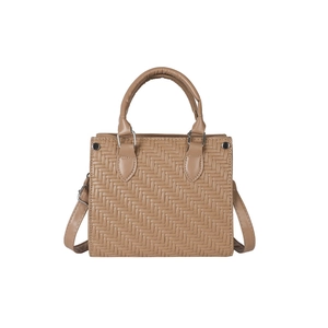 Retro tan woven tote bag with adjustable shoulder strap for women, elegant 2025 autumn style