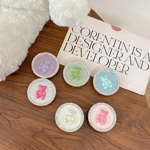 3D Cartoon Bear Collapsible Phone Grip Stand With Rhinestone Alloy Resin Base Portable Cute Desktop Tablet Holder