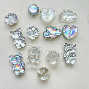 Holographic crystal bear and cat paw phone grip stand with laser aurora finish