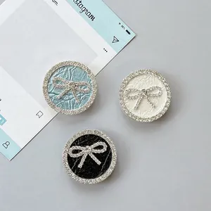 Handy-Grip-Halter mit Strass-Schleifen-Design in Blau, Weiß und Schwarz mit Kristalleinfassung